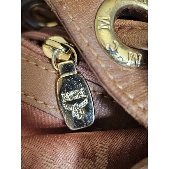 MCM Cognac Visetos Coated Canvas Heritage Drawstring Bag - Picture 10 of 13